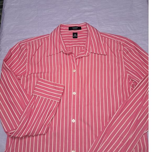 Ladies Vintage Chaps Pink & White Striped Button Down Collar LS Shirt Size M - Picture 3 of 12